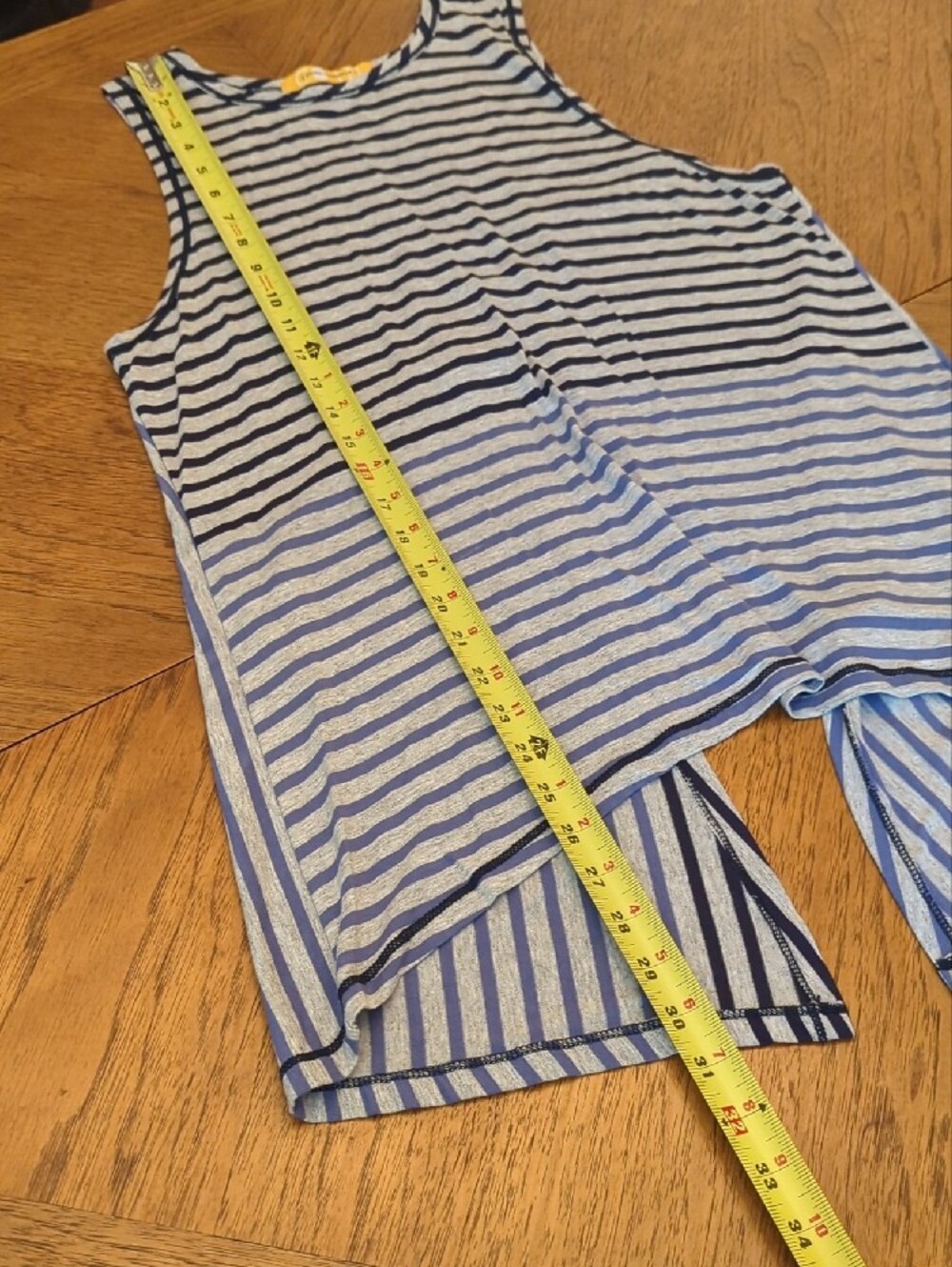 Sleeveless Tunic Tank Top - Navy, Blue & Gray Stripes Back Buttons Open Low Back - Picture 7 of 7